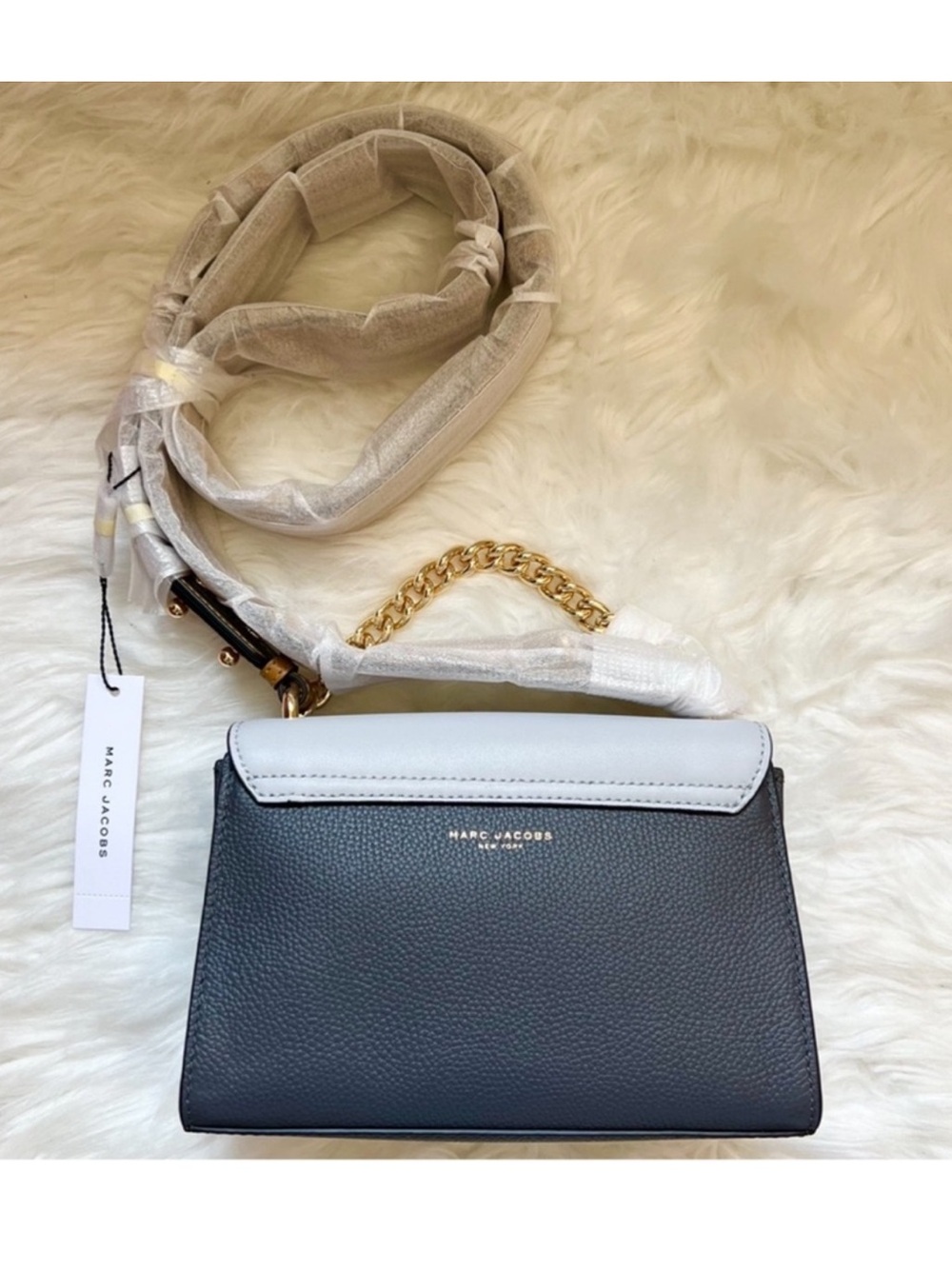 New! Marc Jacobs The Tuck Lock Leather Crossbody Shoulder Bag in Gray Multi - Picture 7 of 11
